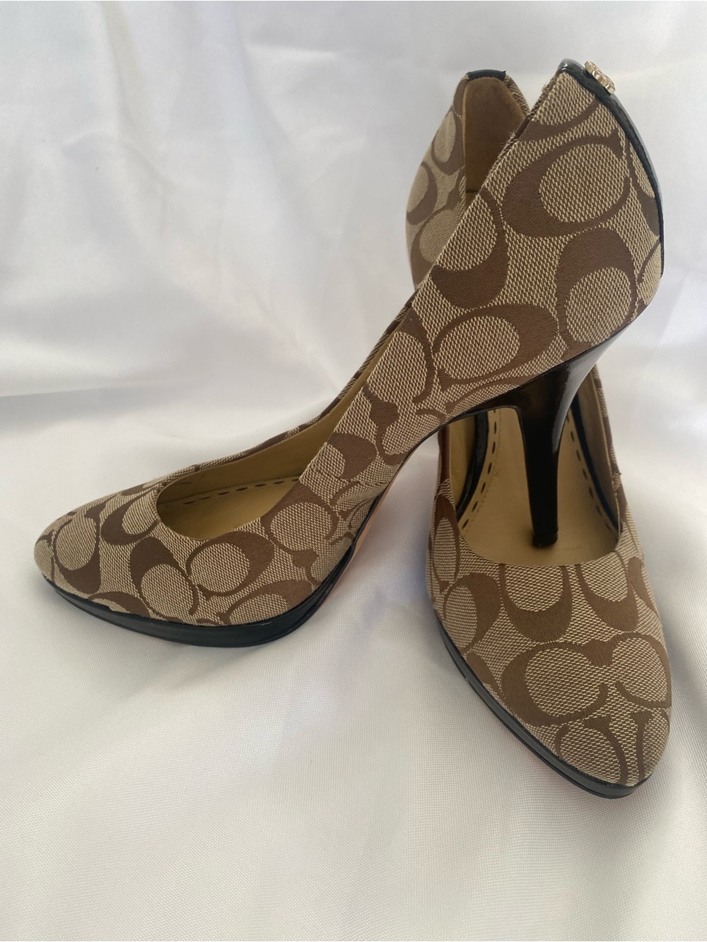 Coach Brown and Tan Signature Canvas Pointed-Toe Heels